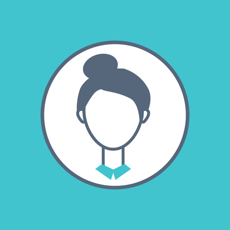 Woman faceless avatar vector illustration of female profile in circle isolated on blue. Face of girl, user pic of anonymous person in round frameのイラスト素材