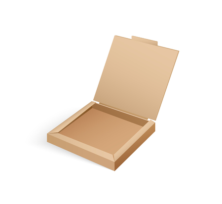 Open pizza container without label vector isolated. Box for food package, template of packaging for delivering food products realistic design mockupのイラスト素材