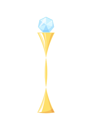 Award made of gold and transparent glass. Diamond on prizes top. Victory reward, trophy with precious stone, icon isolated on vector illustrationのイラスト素材