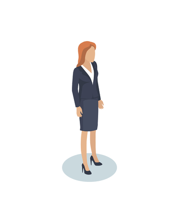 Businesswomen office employee director or assistant, manager or lead isometric miniature. Material female character in suit for flowsheet or poster.のイラスト素材