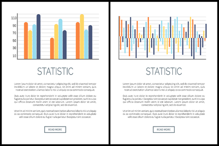Statistic webpages and text sample, visual data presentation vector. Infographics and flowcharts, schemes with comparison tables and numeric scalesのイラスト素材
