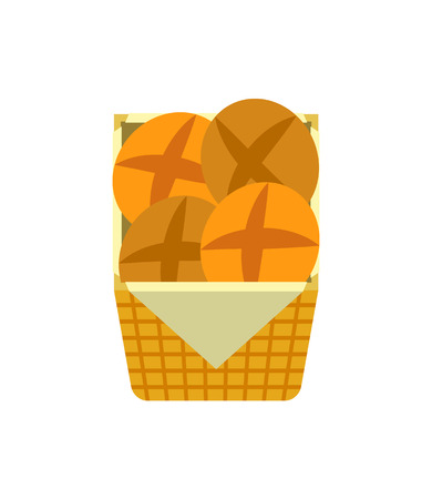 Tasty buns, fresh bakery and pastry products vector illustration isolated on white. Nutrition brown crispy dough, homemade baked products, warm appetizerのイラスト素材