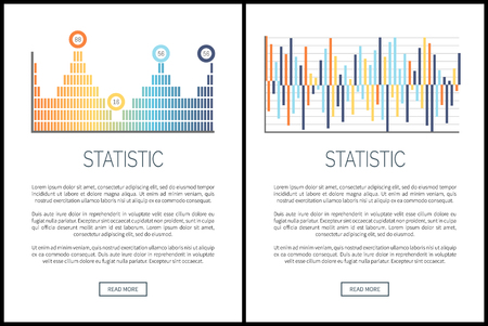 Statistic web pages, diagrams and info charts vector. Information given in scheme, text sample explaining notions. Graphics and infographics graphs