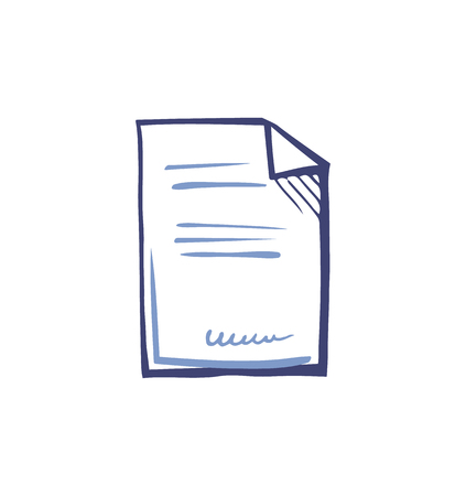 Office paper with signature of person icon vector. Line art monochrome sketch of sheet of paper with text and information. Info and data on documentのイラスト素材