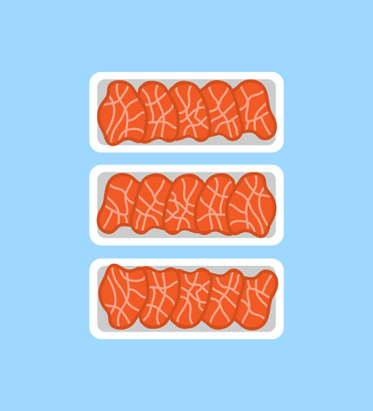 Meat Steaks Fresh Organic Products in Plastic Trayのイラスト素材