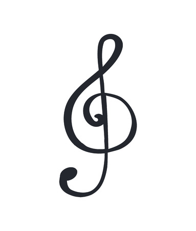 Music note with G sound, melody monochrome colorless isolated icon vector. Notation and tablature with sign, symbol of audio accord tune fragmentのイラスト素材