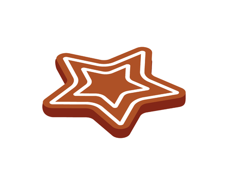 Gingerbread star vector baked cookie icon isolated on white. Traditional element for New Year and Christmas baking. Sweet confectionery dessert in 3D designのイラスト素材