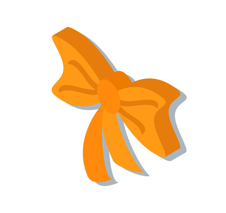 Ribbon tied in curled bow isolated 3D icon in color vector. Celebration decoration on presents and boxes, decor for home, holidays decorative elementのイラスト素材