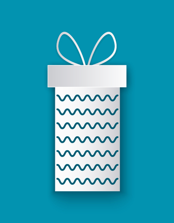 Christmas paper cut gift box with waves isolated on blue. Cardboard package, silhouette of pack with present or surprise, vector illustration isolated iconのイラスト素材