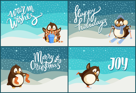 Merry Christmas happy holidays greeting posters vector.のイラスト素材