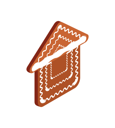 Gingerbread house vector baked cookie icon isolated on white. Traditional element for New Year and Christmas baking. Sweet 3D confectionery dessertのイラスト素材
