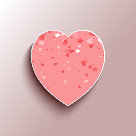 Heart-shape 3D pink frame with white and red hearts isolated on grey background. Greeting card on Valentines day template, symbol of love, realistic vectorのイラスト素材
