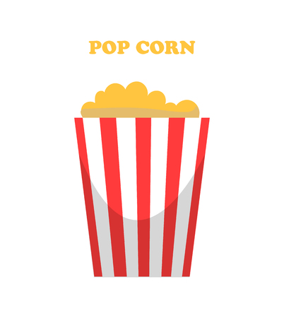 Pop corn prepared maize seeds vector, grain with flavor isolated icon. Kernel nutritious food in basket with striped print, cinema watching snacksのイラスト素材