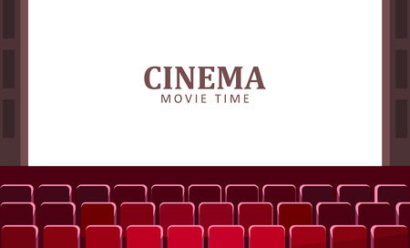 Cinema hall with wide screen and red rows of seats vector.のイラスト素材