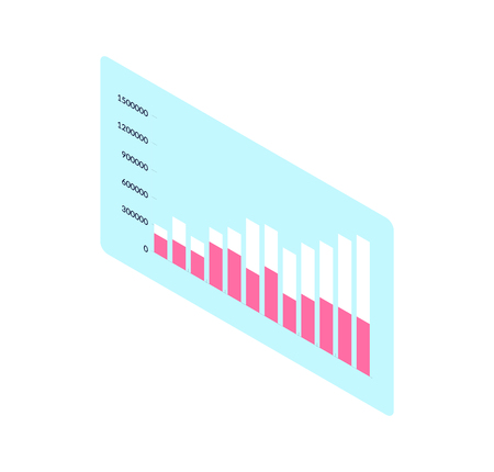 Chart with colored columns on blue rectangle. Diagonal orientation of graph with numbers, flat block diagram, presentation infochart and analytics vectorのイラスト素材