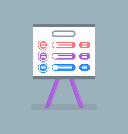 Seminar meeting whiteboard information vector. Board prepared for meeting, isolated icon of graphics and plan on white sheet, planning and solutionのイラスト素材