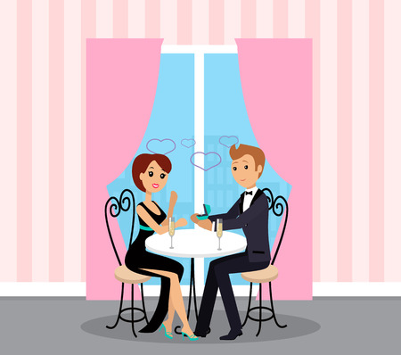 Proposal or engagement, man and woman at restaurant vector.のイラスト素材