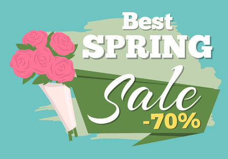Sale, discount and best offer, label for springtime promotion and advertising, daisy bouquet. Advertisement decorated by flowers, greeting for ladies vector. Early spring and summer flower for weddingのイラスト素材