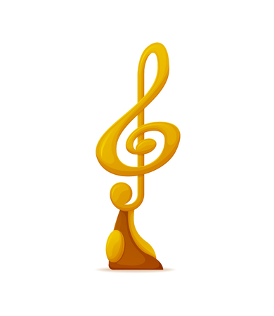 Music award vector, gold note, nomination trophy isolated icon. Winners musical reward, contestant for best song, musical ceremony triumph sign, prizeのイラスト素材