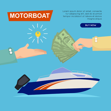Buying Motorboat Online Boat Selling By Cash Web Banner Vector