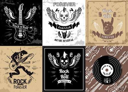 Rock and Roll Forever Logotype Sketches Set Vectorのイラスト素材