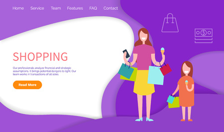 Shopping, woman and daughter with packs. Our professionals analyze financial and strategic assumptions. Work of team in transaction of all sizes, vectorのイラスト素材