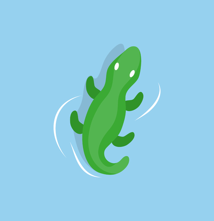 Inflatable crocodile in sea waters isolated cartoon toy. Vector green reptile nautical safety aid. Rubber animal lifebuoy or lifesaver, swimming equipmentのイラスト素材