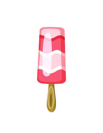 Ice cream refreshing meal in summer vector, isolated icon flat style. Summertime refreshment snack with raspberry flavor, exotic food on wooden stickのイラスト素材