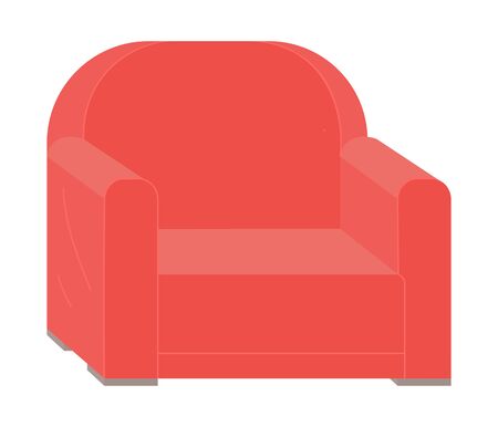 Red retro armchair isolated on white. Vector piece of furniture, cosy seat or sofa design. Elegant leather chair, comfortable upholstery, relaxation placeのイラスト素材