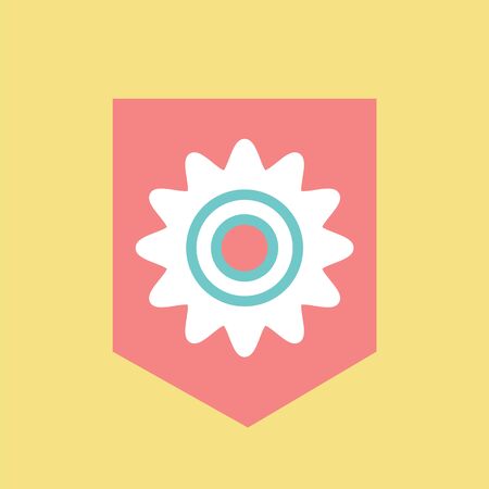 Gear cogwheel in squared frame vector, machine element isolated icon. Shaped industrial item, rounded steel cog engine part, sign of process progressのイラスト素材