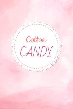 Cotton candy logo, fluffy candyfloss of pink color. Vector raspberry, cherry or strawberry taste confectionery made of sugar, candy background, summer trip for kidsのイラスト素材