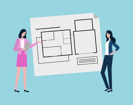 Scheme on paper vector, engineering and construction process, people thinking on new ideas and...