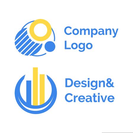 Company logo in round shape, colorful circle label with columns, design and creative business symbol, logotype in flat design style, geometric vectorのイラスト素材