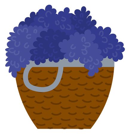 Bunch of fresh grape in the basket isolated on white background. Fresh fruits, red wine raw material. Harvest festival concept vector illustrationのイラスト素材