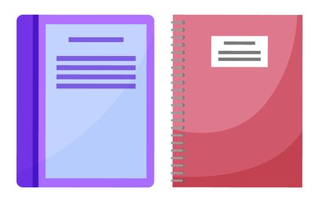 Books vector, notebook and textbook isolated printed material for school and education. Encyclopedia closeup, manual getting knowledge in universityのイラスト素材