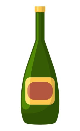 Bottle of wine or champagne, alcohol beverage, disco symbol. Glass volume with drink, element of holiday, celebrating icon on white, hen-party vectorのイラスト素材