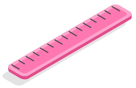 Pink 3d isometric ruler vector, isolated icon of device for measuring object for precision. Item decorated with dots, made of plastic material school supply. Back to school concept. Flat cartoonのイラスト素材