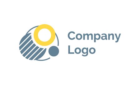 Company logo, circle and round shape with stripes, creative idea for label, presentation of brand, emblem decoration, logotype card, technology. Vector illustration in flat cartoon styleのイラスト素材