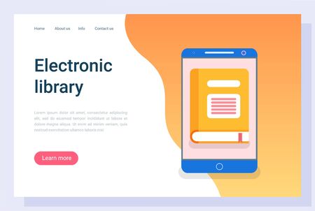 Book in tablet, library or information online, e-book sign. Touchscreen device, e-learning literature, reading equipment, communication vector. Website or webpage flat style, landing page templateのイラスト素材