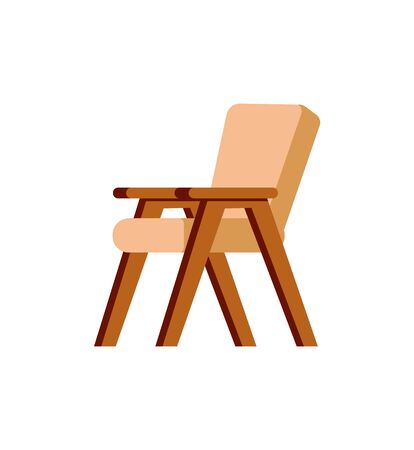 Chair wooden piece of furniture with backing, brown colored seat vector. Comfortable armchair for home office or restaurant design, decoration interiorのイラスト素材