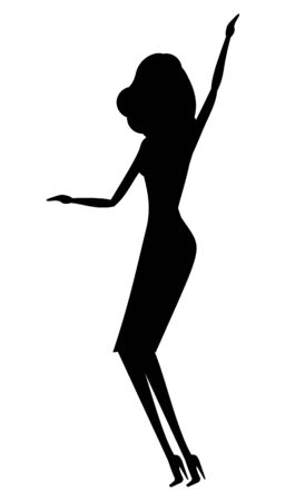 Clubbing woman silhouette vector, isolated lady dancing alone. Female energetic personage in club, nightlife of person, nightclub relaxation restのイラスト素材