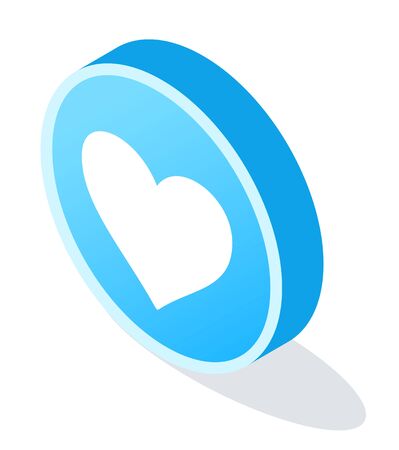 Social media heart icon in round shape. Element of post like circle emblem in blue color. Diagonal view of abstract browser for message. Innovation technology with web symbol vectorのイラスト素材