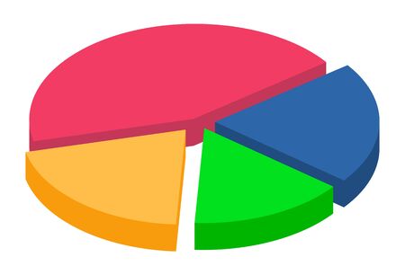Colorful diagram sign, icon with red and blue, yellow and green segments. Infographic for business appointment. Information about research for financial report. Vector illustration in flat styleのイラスト素材