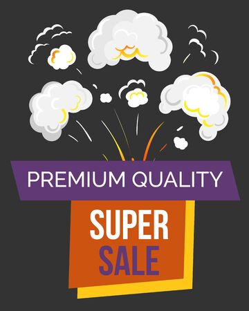 Hot price, reduction of cost promotional banner with explosion. Discount with star symbolizing rate. Discount in store on black friday. Sale proposal from shops and stores for shoppers, vector in flatのイラスト素材