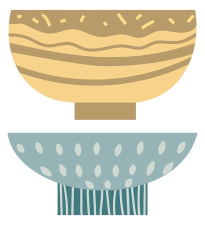 Stack of clay pots isolated flat style kitchen utensils. Vector household crockery, terracotta pottery. Several ceramic earthenware flowerpots, food bowlsのイラスト素材