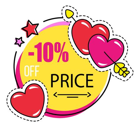 Valentines day sale, hearts and arrows, isolated icon vector. Voucher discount, price reduction and holiday clearance. Holiday off and special offer, love celebration, shopping tag illustrationのイラスト素材