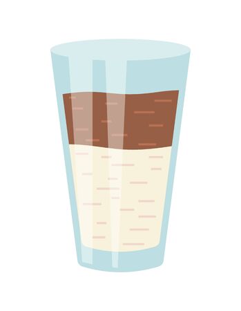 Transparent glass or plastic container with drink. Brown and cream liquid, cocktail or soda. Beverage isolated on white background. Menu item in bar or restaurant. Vector illustration in flat styleのイラスト素材