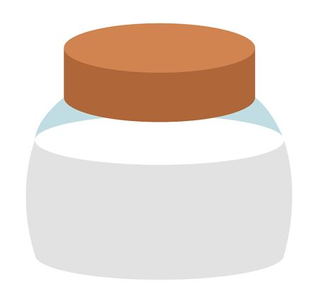 Salt shaker or container for spice or sugar storage, isolated icon. Glass jar with lid, kitchenware with ingredients for cooking dishes. Natural ingredients in pot with cap, vector in flat styleのイラスト素材