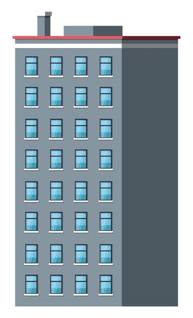 Multi-storey building with windows and entrance, shadow on house. City or street construction with grey wall, exterior of skyscraper vectorのイラスト素材