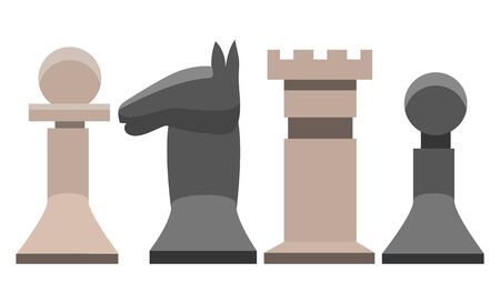 Playing chess vector, figures isolated pawn and horse white and black colors. Game board, smart and intelligence strategic players chessboard illustration in flat style design for web, printのイラスト素材